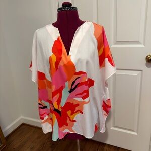 Crosby White and Red Floral Blouse